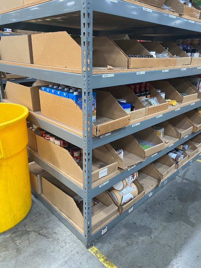 Industrial shelving supply in the Inland Empire - shelves filled with food and other items in a warehouse